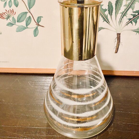 Vintage Fred Press Signed Coffee Decanter Mid Century Modern MCM White/Gold Desi - Picture 9 of 11
